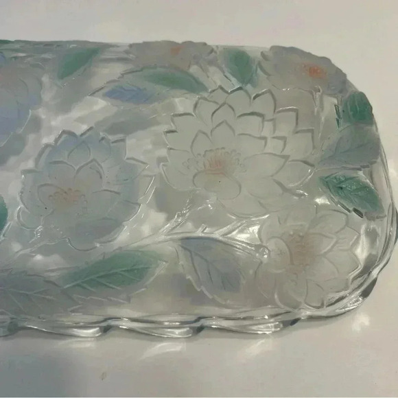 Crystal Clear Studios Blue N Pink Flowers Frosted Reverse Painted Large Dish - Picture 5 of 8